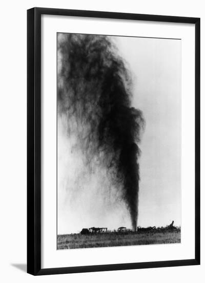 Gushing Oil Well after Gas Explosion Destroyed Derrick-null-Framed Photographic Print