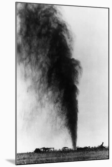 Gushing Oil Well after Gas Explosion Destroyed Derrick-null-Mounted Photographic Print