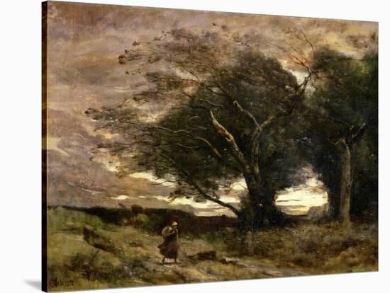 Gust of Wind, 1866-Jean-Baptiste-Camille Corot-Stretched Canvas