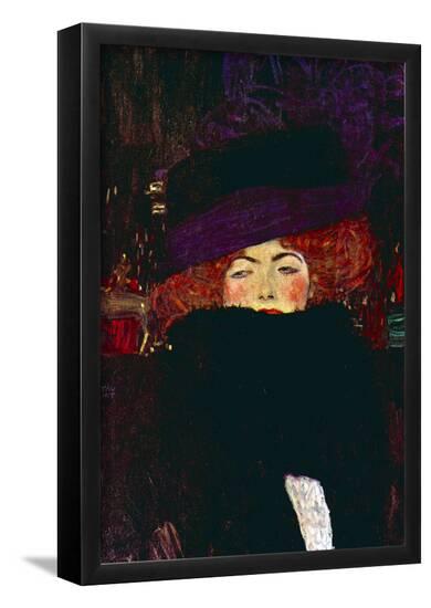 Gustav Klimt Lady with Hat and Feather Art Print Poster--Framed Poster