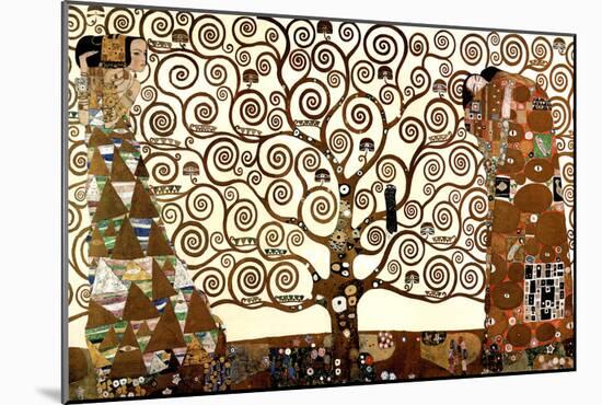 Gustav Klimt The Tree of Life in Brown and Gold Art Poster Print-null-Mounted Poster