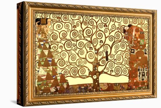 Gustav Klimt Tree of Life with Gilded Faux Frame Border-null-Stretched Canvas