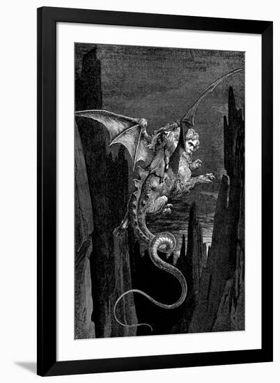 Gustave Dore (Dante's Divine Comedy, Inferno - Flying Beast)-Gustave Doré-Framed Art Print