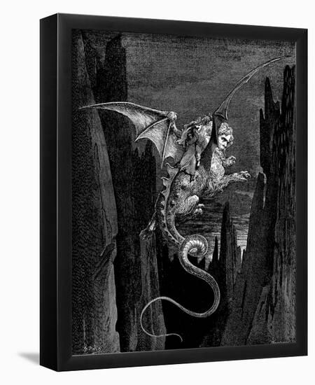 Gustave Doré (Illustration to Dante's "Divine Comedy," Inferno - Flying Beast) Art Poster Print-null-Framed Poster
