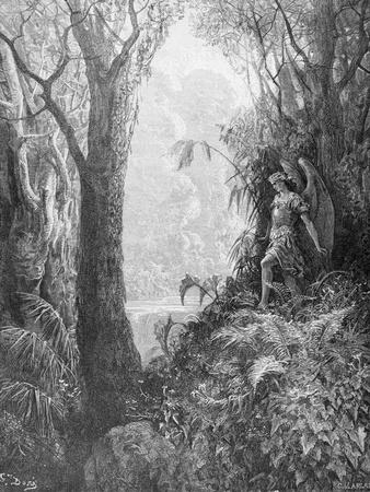 Satan in Paradise, from Book IV of 'Paradise Lost' by John Milton (1608-74) Engraved by Charles…