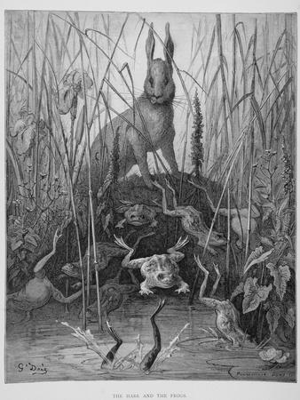 The Hare and the Frogs, from 'The Fables' of La Fontaine, Engraved by Stephane Pannemaker…
