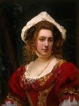 Portrait of an Elegant Lady in a Red Velvet Dress-Gustave Jean Jacquet-Framed Giclee Print