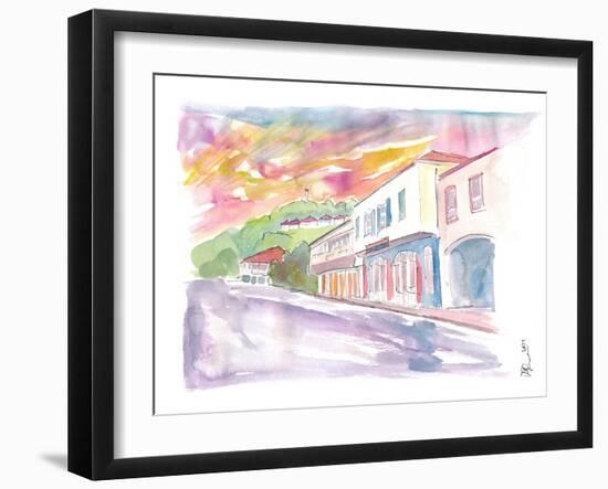 Gustavia St Barts Street Scene At Sunset-M. Bleichner-Framed Art Print