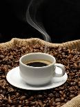 A Cup of Coffee on a Jute Sack Full of Coffee Beans-Gustavo Andrade-Mounted Photographic Print