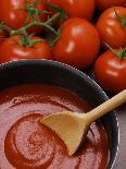 Home-Made Tomato Sauce in Pan and Fresh Tomatoes-Gustavo Andrade-Photographic Print