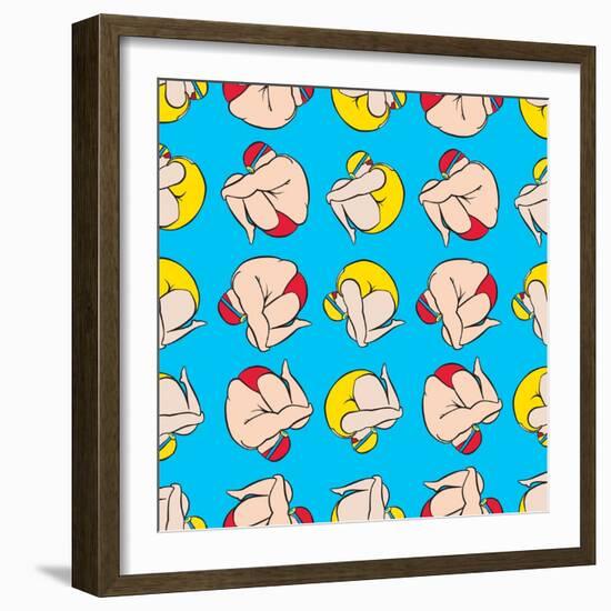 Guy And Girl Diving Pattern-Praneat-Framed Art Print