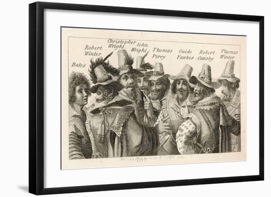 Guy Fawkes - English Gunpowder Plotter with Fellow Conspirators-null-Framed Art Print