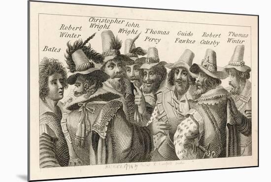 Guy Fawkes - English Gunpowder Plotter with Fellow Conspirators-null-Mounted Art Print