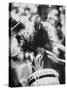 Guy Playing Drums at Woodstock Music Festival-null-Stretched Canvas