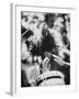 Guy Playing Drums at Woodstock Music Festival-null-Framed Premium Photographic Print
