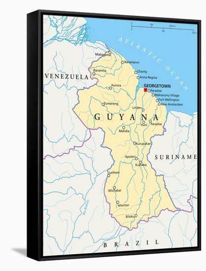 Guyana Political Map-Peter Hermes Furian-Framed Stretched Canvas