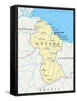 Guyana Political Map-Peter Hermes Furian-Framed Stretched Canvas