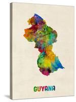 Guyana Watercolor Map-Michael Tompsett-Stretched Canvas