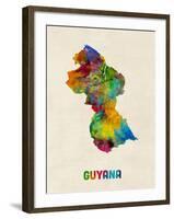 Guyana Watercolor Map-Michael Tompsett-Framed Art Print