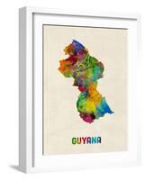 Guyana Watercolor Map-Michael Tompsett-Framed Art Print