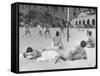 Guys Playing Volleyball on the Beach-null-Framed Stretched Canvas