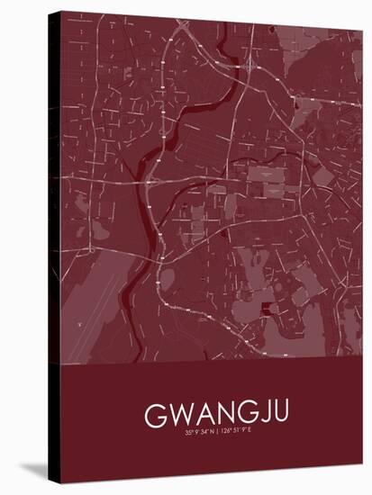 Gwangju, Korea, Republic of Red Map-null-Stretched Canvas