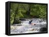 Gwynedd, Bala, White Water Kayaking on the Tryweryn River at the National Whitewater Centre, Wales-John Warburton-lee-Framed Stretched Canvas