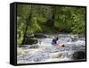 Gwynedd, Bala, White Water Kayaking on the Tryweryn River at the National Whitewater Centre, Wales-John Warburton-lee-Framed Stretched Canvas