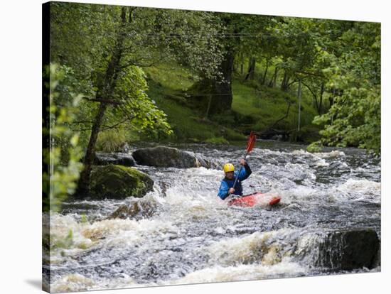 Gwynedd, Bala, White Water Kayaking on the Tryweryn River at the National Whitewater Centre, Wales-John Warburton-lee-Stretched Canvas