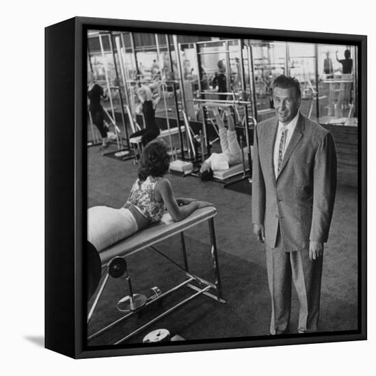 Gym Owner, Vic Tanny in One of His 60 Gyms-Allan Grant-Framed Stretched Canvas