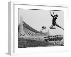 Gymnasts Outside the New Olympic Building in Japan-Larry Burrows-Framed Photographic Print