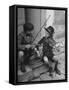 Gypsy Children Playing Violin in Street-William Vandivert-Framed Stretched Canvas