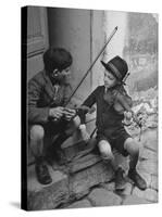 Gypsy Children Playing Violin in Street-William Vandivert-Stretched Canvas
