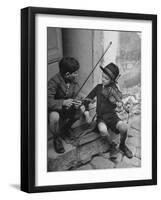 Gypsy Children Playing Violin in Street-William Vandivert-Framed Photographic Print