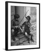 Gypsy Children Playing Violin in Street-William Vandivert-Framed Photographic Print