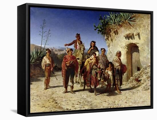 Gypsy Family on the Road, c.1861-Achille Zo-Framed Stretched Canvas