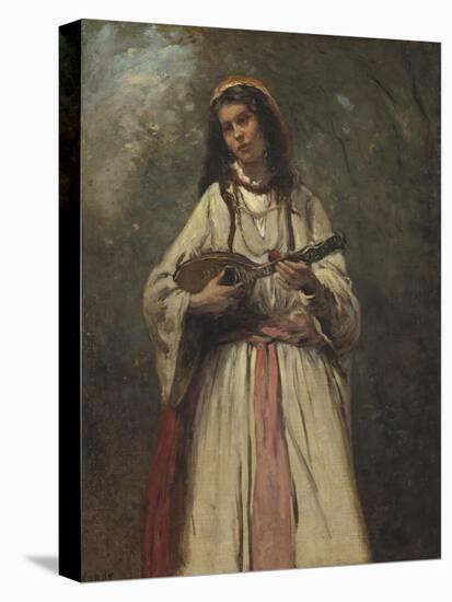 Gypsy Girl with Mandolin, c.1870-Jean-Baptiste-Camille Corot-Stretched Canvas