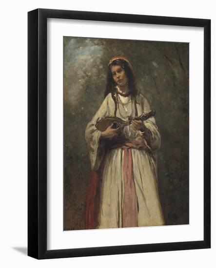 Gypsy Girl with Mandolin, c.1870-Jean-Baptiste-Camille Corot-Framed Giclee Print