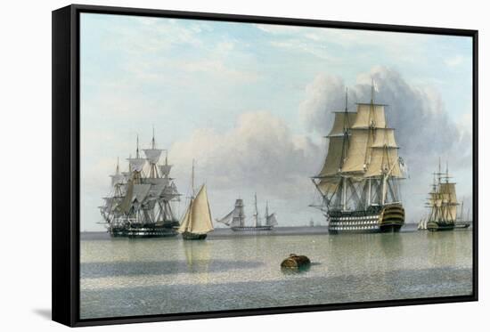 H.M.S. Britannia and Other Shipping in Calm Waters-John Of Hull Ward-Framed Stretched Canvas