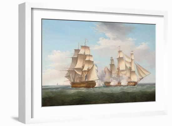 H.M.S. Ethalion in Action with the Spanish Frigate Thetis Off Cape Finisterre-Thomas Whitcombe-Framed Giclee Print