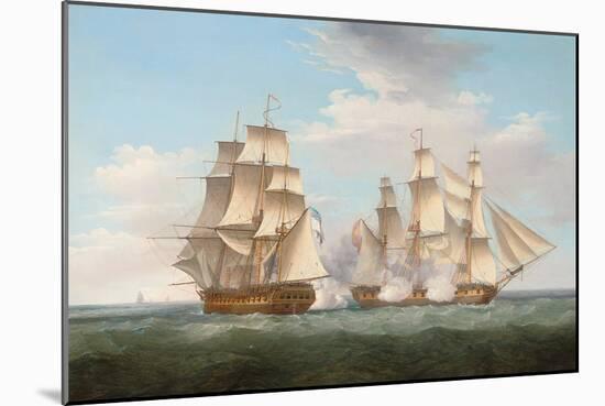 H.M.S. Ethalion in Action with the Spanish Frigate Thetis Off Cape Finisterre-Thomas Whitcombe-Mounted Giclee Print