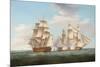 H.M.S. Ethalion in Action with the Spanish Frigate Thetis Off Cape Finisterre-Thomas Whitcombe-Mounted Giclee Print