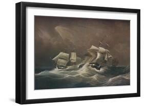 H.M.S. Indefatigable Engaging The French Droits-De-LHomme,1797, 1829-Edward Duncan-Framed Giclee Print
