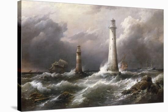 H.M.S. 'Lord Warden' off the Eddystone Lighthouses, 1882-Richard Bridges Beechey-Stretched Canvas