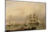 H.M.S. Queen Sailing out of Portsmouth Harbour-John Of Hull Ward-Mounted Giclee Print