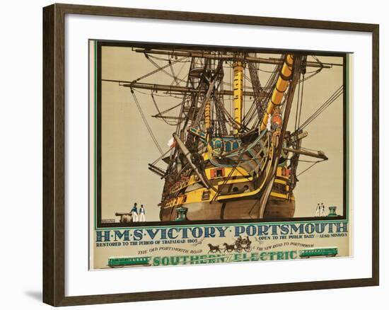 H.M.S. Victory, Portsmouth, Poster Advertising Southern Electric Railways-Kenneth Shoesmith-Framed Giclee Print