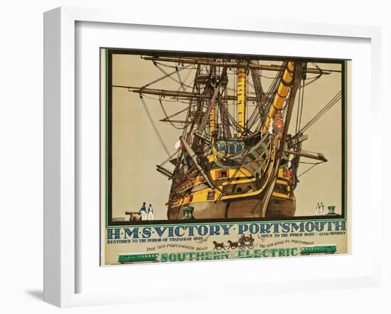 H.M.S. Victory, Portsmouth, Poster Advertising Southern Electric Railways-Kenneth Shoesmith-Framed Giclee Print