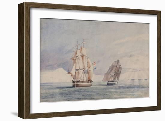 H.M. Ships Erebus and Terror in the Ross Sea (W/C on Paper)-John Edward Davis-Framed Giclee Print