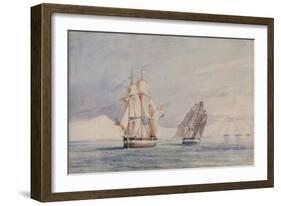 H.M. Ships Erebus and Terror in the Ross Sea (W/C on Paper)-John Edward Davis-Framed Giclee Print