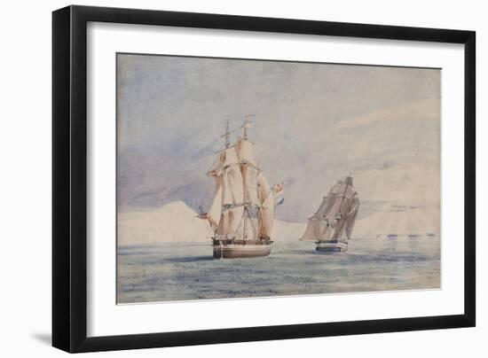 H.M. Ships Erebus and Terror in the Ross Sea (W/C on Paper)-John Edward Davis-Framed Giclee Print